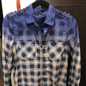 Unique studded shoulder button down shirt